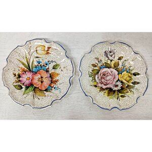 Vintage Lami Italy Floral Melamine Ruffle Edge Decorative Wall Plates Hanging